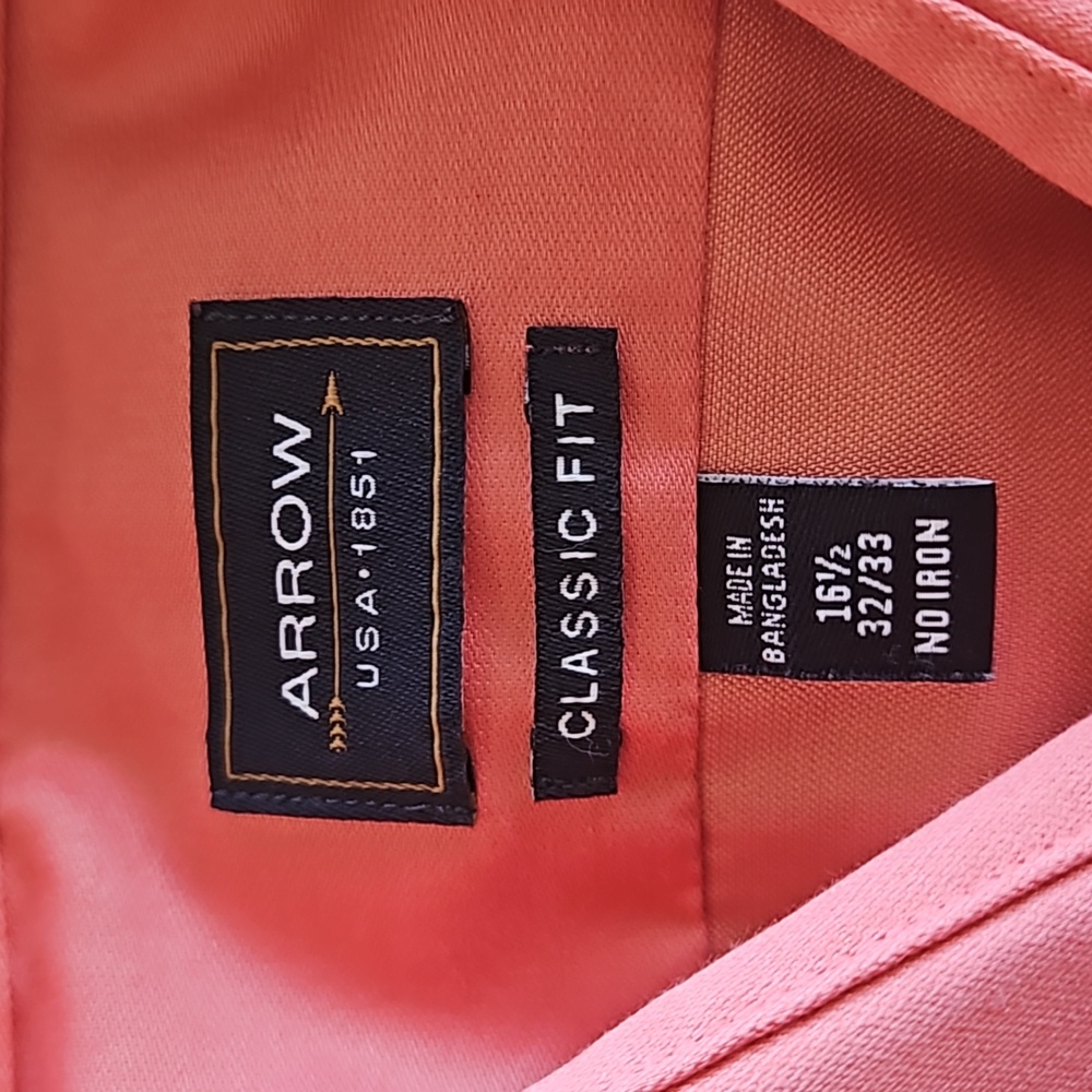 Pink salmon classic fit dress shirt 16 1/2, 32 / 33 no iron ARROW - Picture 5 of 6